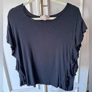 Philosophy Black Ruffle Sleeve Tee